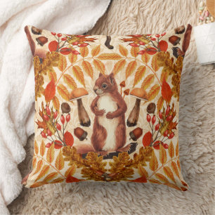 Autumn squirrel on off white throw pillow