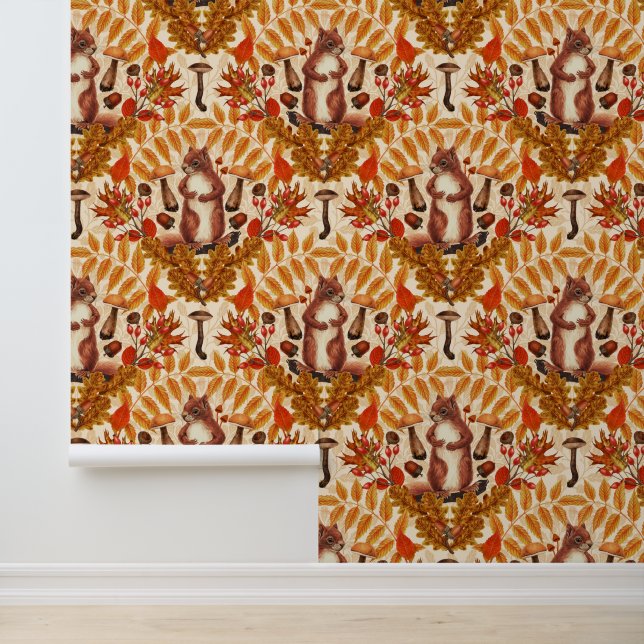 Autumn squirrel on off white wallpaper  (Application)