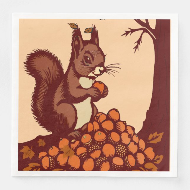 🐿️ Autumn Squirrel – Pack of 50 Paper Dinner Napkins (Front)