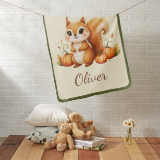 Autumn Squirrel Pumpkin Baby Blanket