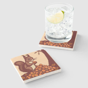 🐿️ Autumn Squirrel Stone Coaster