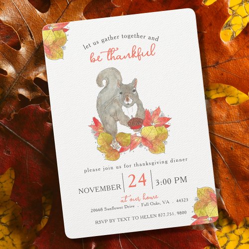 Autumn Squirrel Thanksgiving Dinner  Invitation