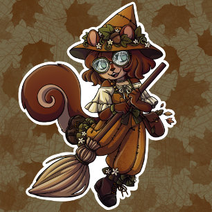 Autumn Squirrel Witch Sticker