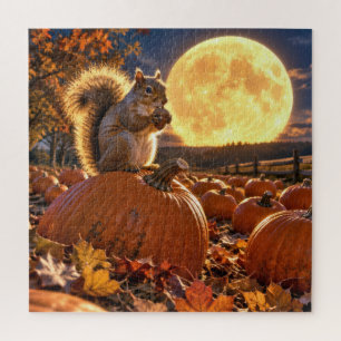 Autumn Squirrel with Acorn and Harvest Moon Jigsaw Puzzle