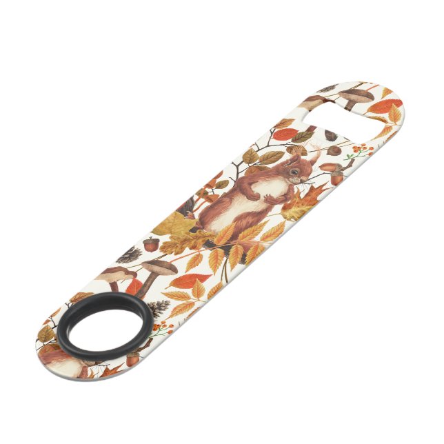 Autumn squirrels and autumnal flora on off white bar key (Front Angled)