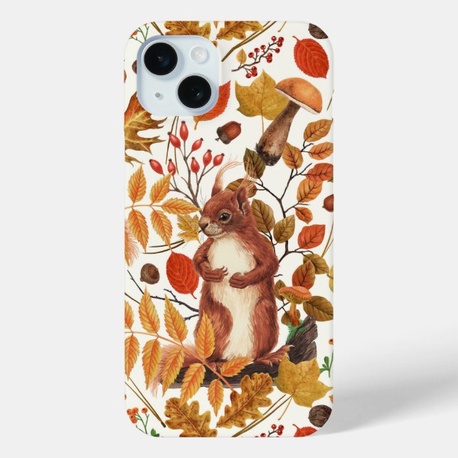 Autumn squirrels and autumnal flora on off white Case-Mate iPhone case (Back)