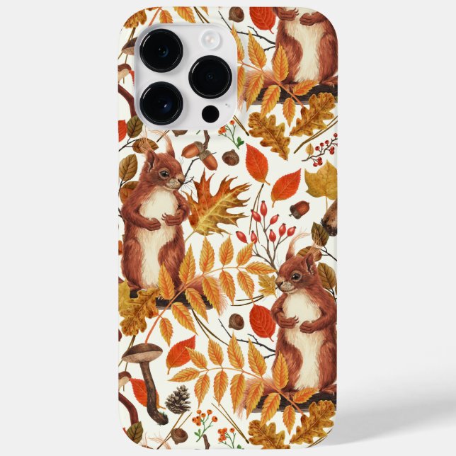 Autumn squirrels and autumnal flora on off white Case-Mate iPhone case (Back)