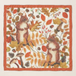 Autumn squirrels and autumnal flora on off white scarf<br><div class="desc">Hand-painted squirrels and autumn woodland flora</div>
