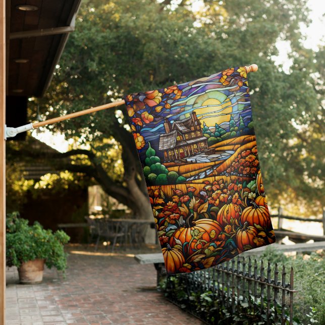 Autumn Stained Glass House Flag (In SItu)