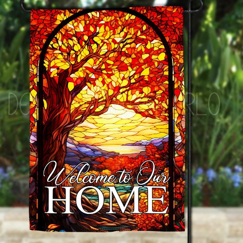 Autumn Stained Glass Look Welcome to Our Home Garden Flag