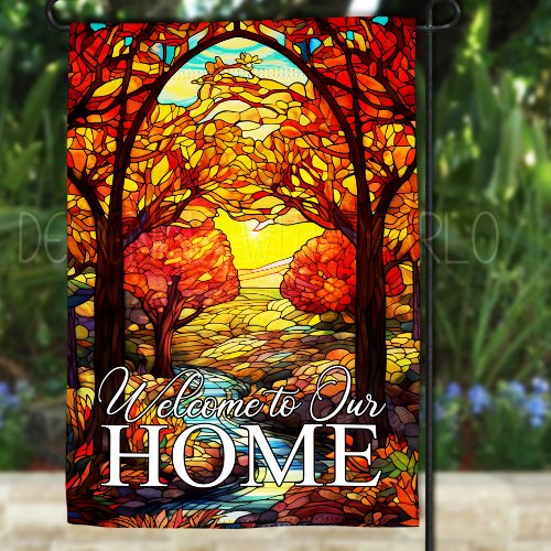 Autumn Stained Glass Look Welcome to Our Home Garden Flag