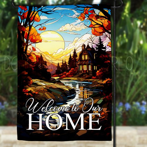 Autumn Stained Glass Look Welcome to Our Home Garden Flag