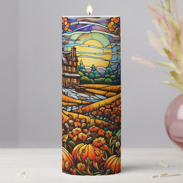 Autumn Stained Glass Pillar Candle (In Situ)