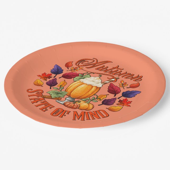 Autumn State Of Mind Orange Paper Plates (Angled)