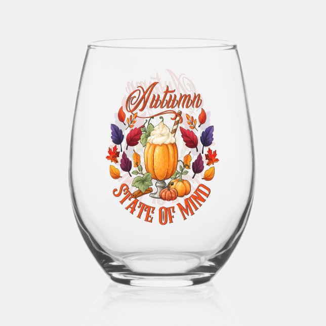 Autumn State Of Mind  Stemless Wine Glass (Front)