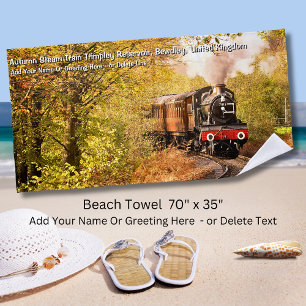 Autumn Steam Train, Bewdley, UK -  Add Name Text Beach Towel