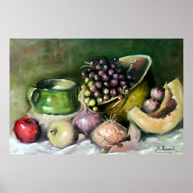 Autumn Still Life with Fruits and Onions: wall Art (Front)