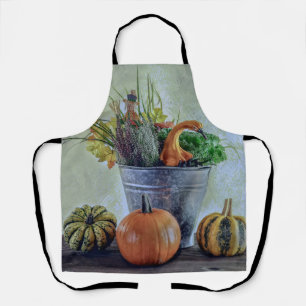 Autumn still life with pumpkins, flowers  apron