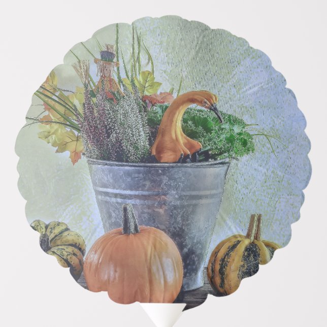 Autumn still life with pumpkins, flowers  balloon (Front)