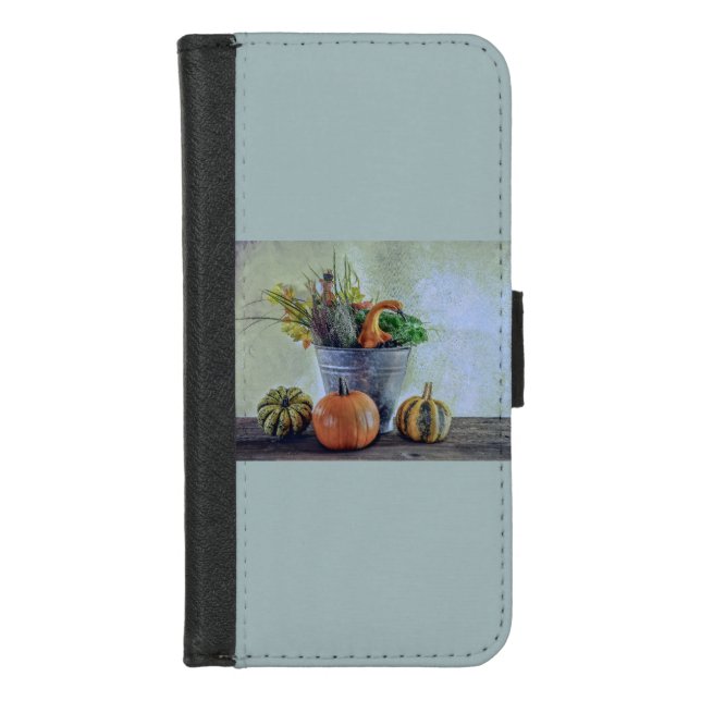 Autumn still life with pumpkins, flowers  iPhone wallet case (Front)