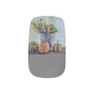 Autumn still life with pumpkins, flowers minx nail art