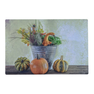 Autumn still life with pumpkins, flowers placemat