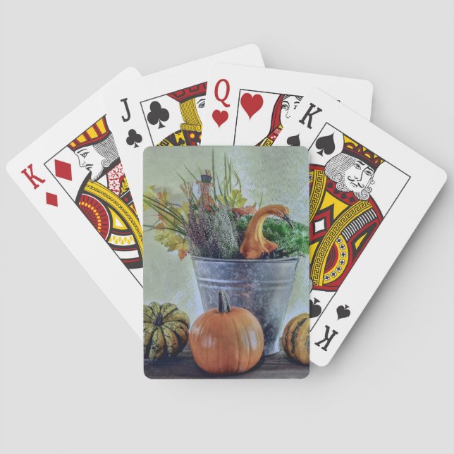 Autumn still life with pumpkins, flowers  poker cards (Back)