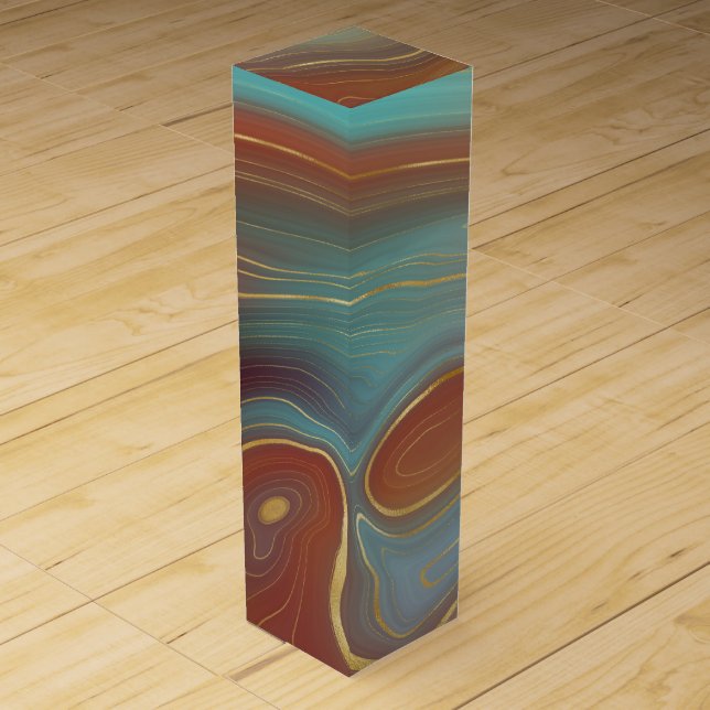 Autumn Strata | Burnt Orange Gold Teal Fall Agate Wine Box (Front)