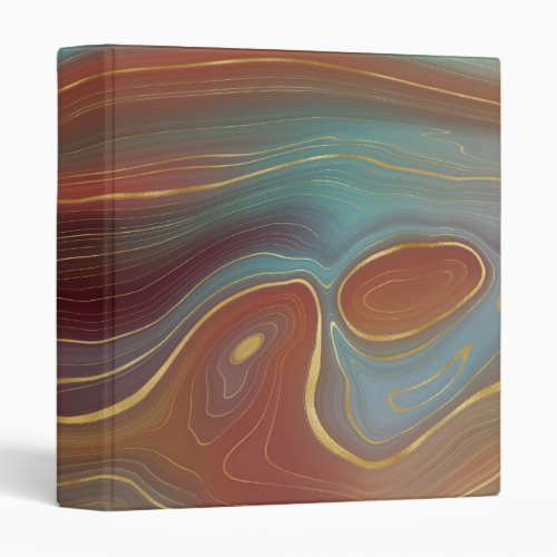 Autumn Strata  Terra Cotta Teal and Gold Agate 3 Ring Binder