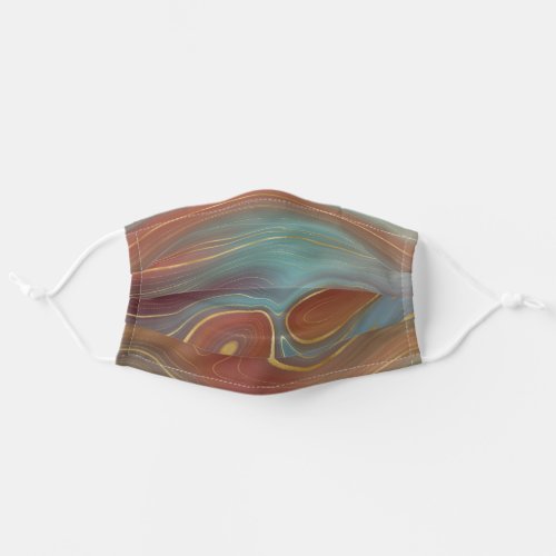 Autumn Strata  Terra Cotta Teal and Gold Agate Adult Cloth Face Mask