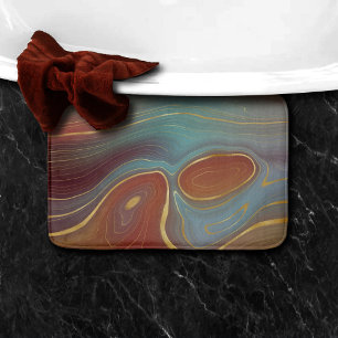 Autumn Strata Terra Cotta Teal and Gold Agate Bath Mat