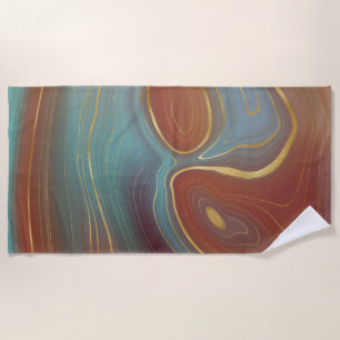 Autumn Strata Terra Cotta Teal and Gold Agate Beach Towel