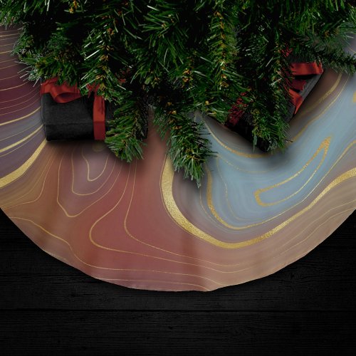 Autumn Strata  Terra Cotta Teal and Gold Agate Brushed Polyester Tree Skirt