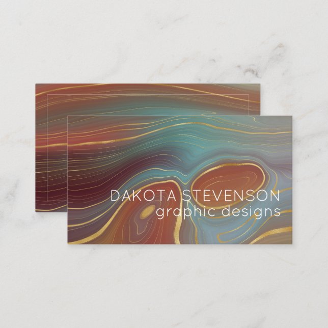 Autumn Strata | Terra Cotta Teal and Gold Agate Business Card (Front/Back)