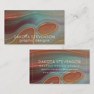 Autumn Strata   Terra Cotta Teal and Gold Agate Business Card