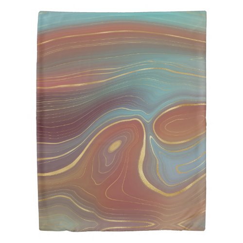 Autumn Strata  Terra Cotta Teal and Gold Agate Duvet Cover