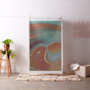 Autumn Strata   Terra Cotta Teal and Gold Agate Fabric