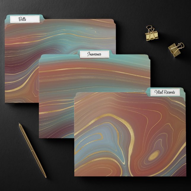 Autumn Strata | Terra Cotta Teal and Gold Agate File Folder (Creator Uploaded)