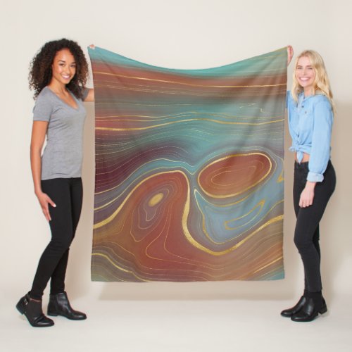 Autumn Strata  Terra Cotta Teal and Gold Agate Fleece Blanket