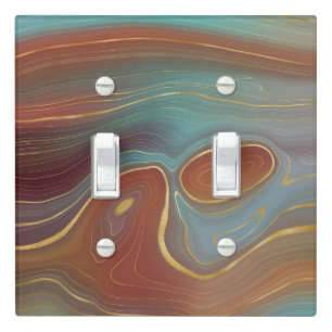 Autumn Strata   Terra Cotta Teal and Gold Agate Light Switch Cover
