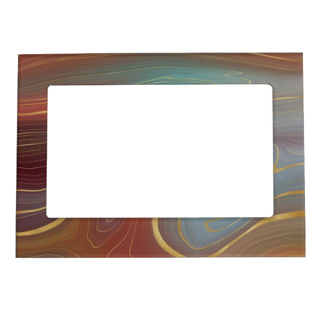Autumn Strata | Terra Cotta Teal and Gold Agate Magnetic Frame (Front)