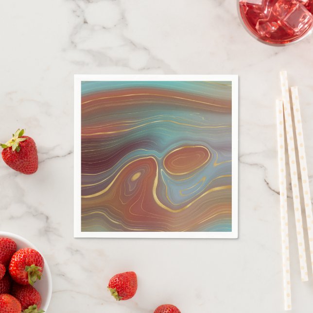 Autumn Strata | Terra Cotta Teal and Gold Agate Napkins (Insitu)