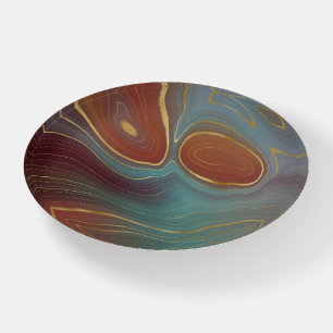 Autumn Strata   Terra Cotta Teal and Gold Agate Paperweight