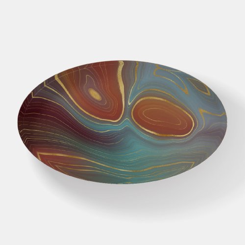 Autumn Strata  Terra Cotta Teal and Gold Agate Paperweight