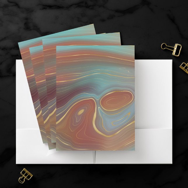 Autumn Strata | Terra Cotta Teal and Gold Agate Pocket Folder (Creator Uploaded)