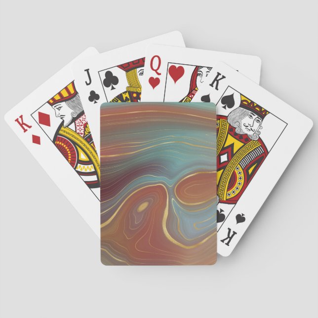 Autumn Strata | Terra Cotta Teal and Gold Agate Poker Cards (Back)