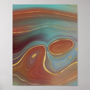Autumn Strata Terra Cotta Teal and Gold Agate Poster