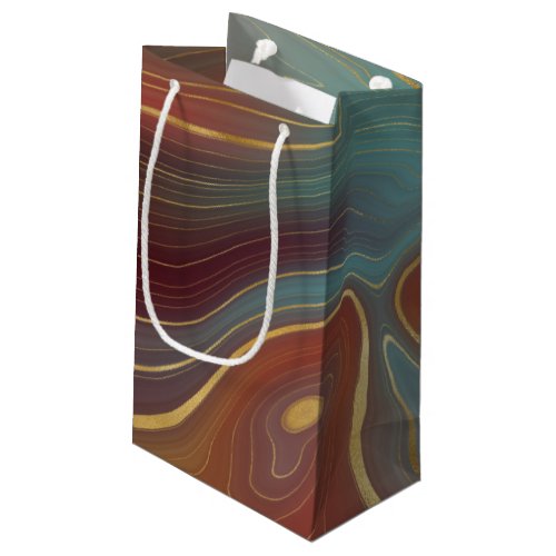 Autumn Strata  Terra Cotta Teal and Gold Agate Small Gift Bag