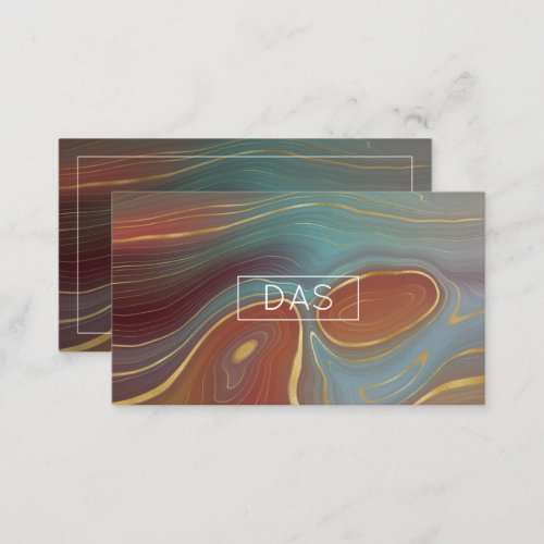 Autumn Strata  Terra Cotta Teal and Gold Monogram Business Card