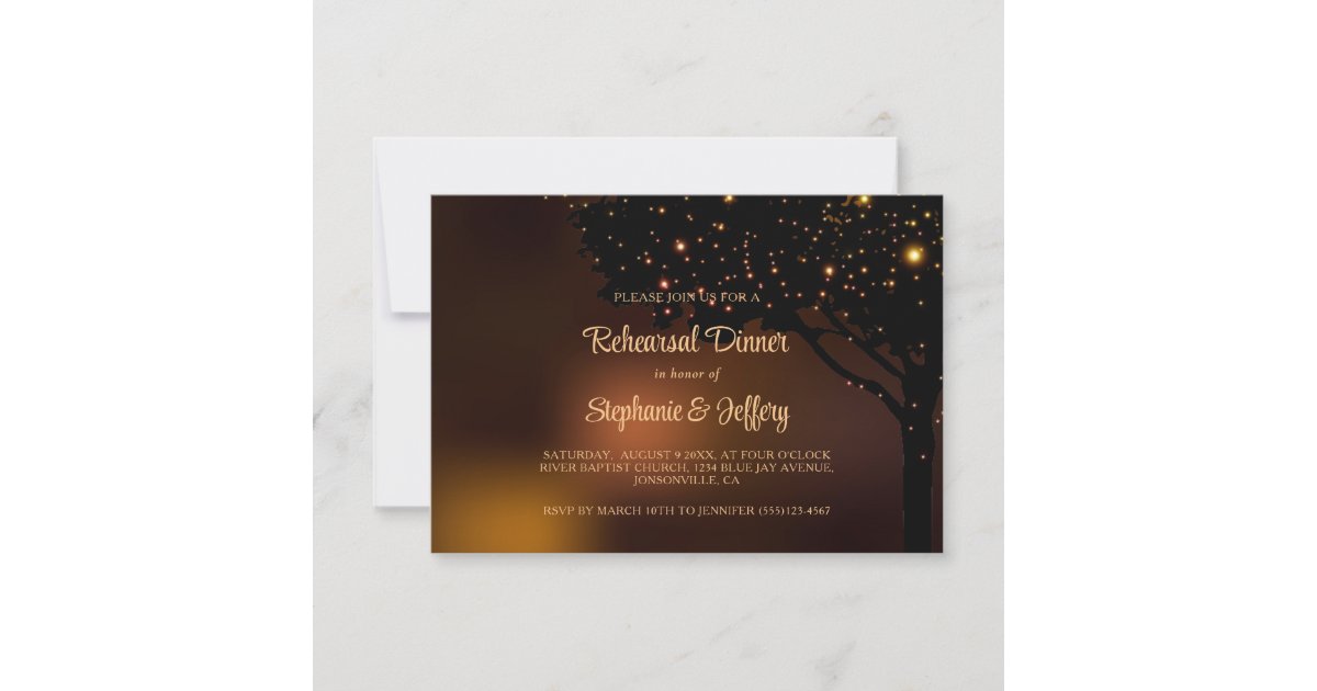 Autumn String Light Tree Wedding Rehearsal Dinner Invitation | Zazzle